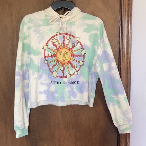 Relisted Be the change sun graphic tie dye print hoodie SM juniors - Picture 2 of 11